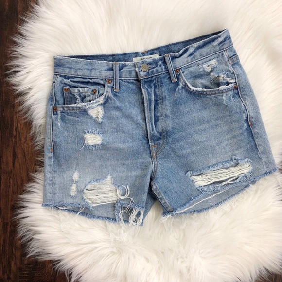 GRLFRND Pants - GRLFRND High Rise Distressed Denim Cutoff Shorts